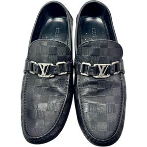 Louis Vuitton Damier Graphite Loafers LV Buckle Black Leather Men’s Size 9